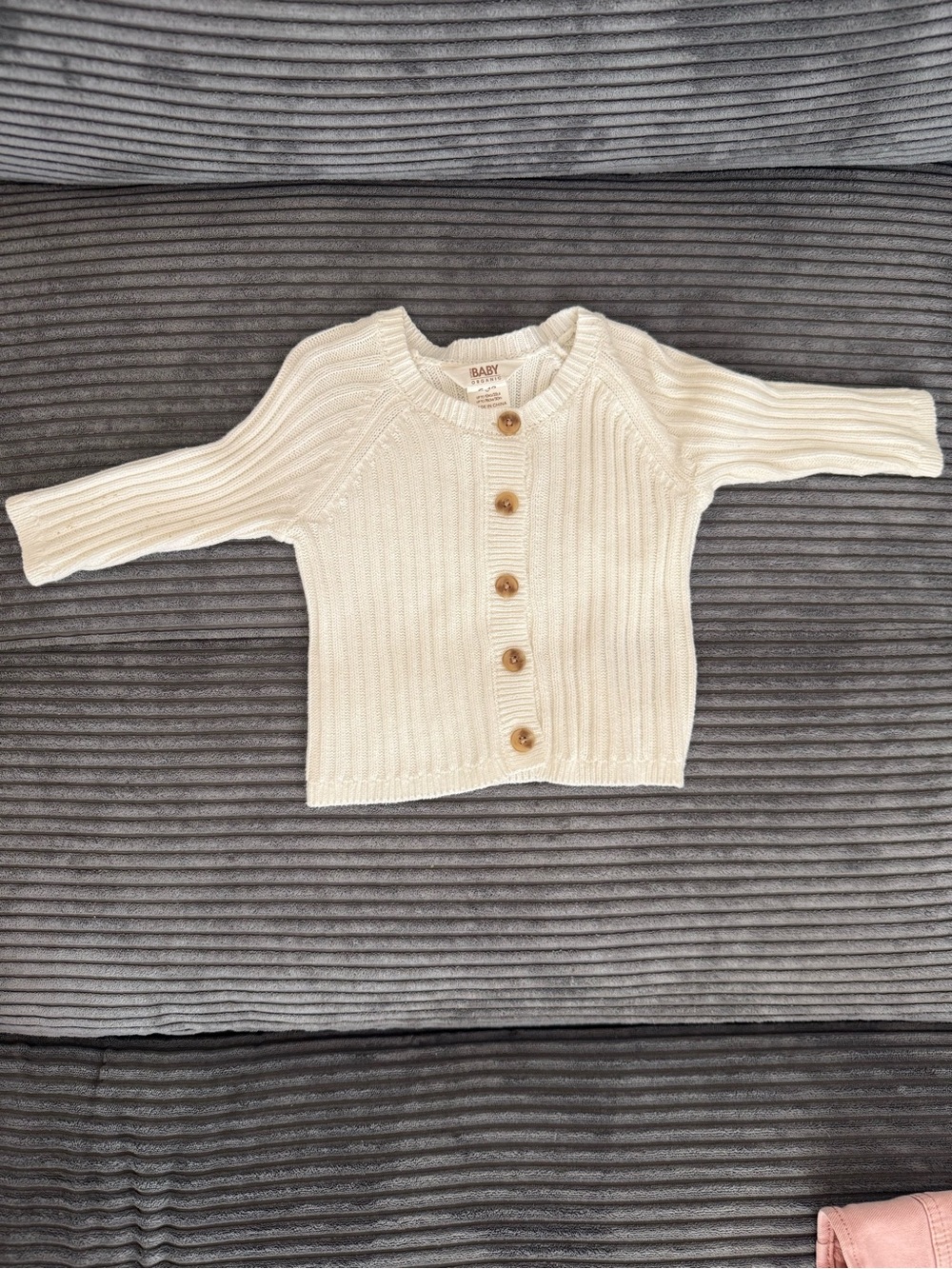 Baby Ribbed Button-Front Cardigan in Cream